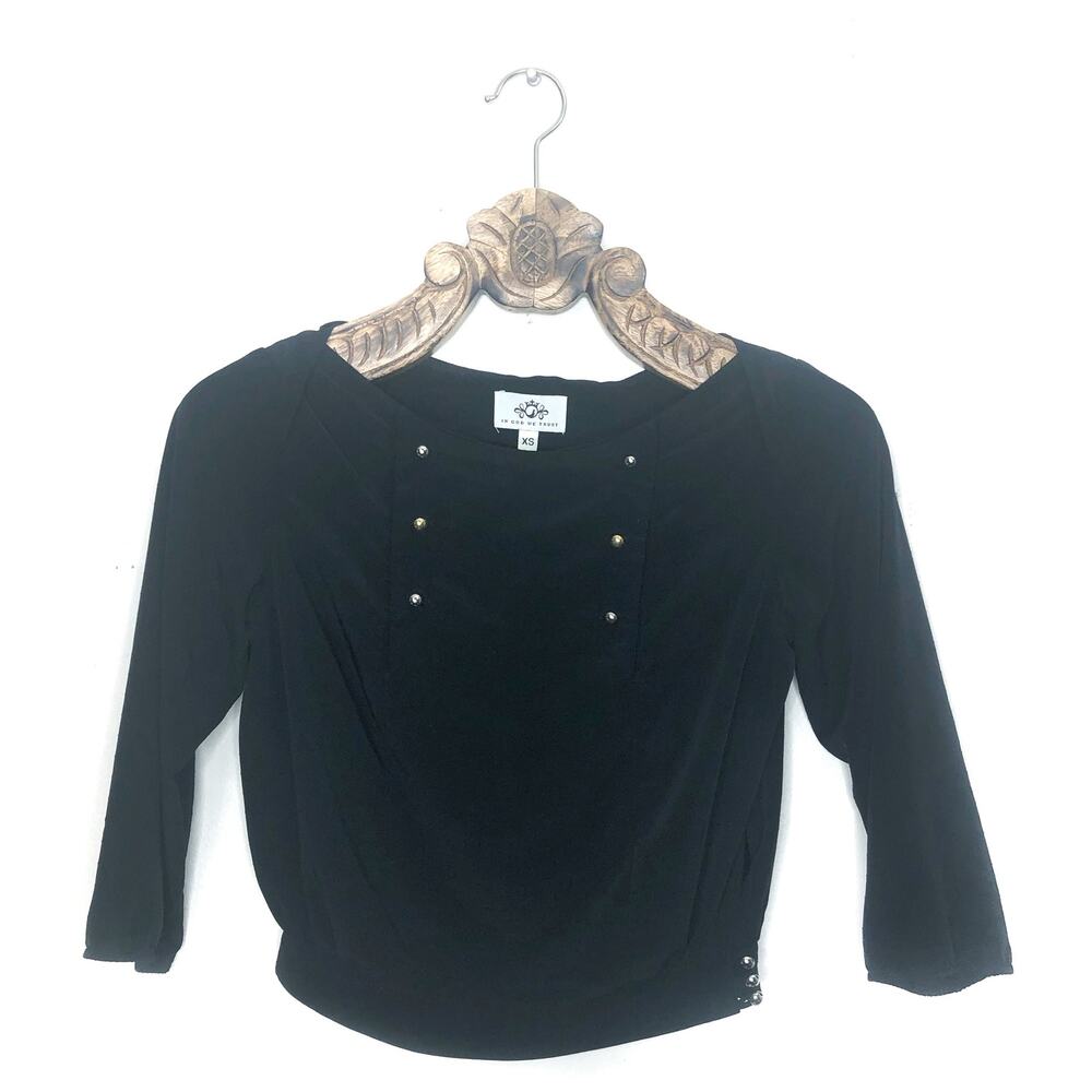 IGWT Double Breasted Button Accent Nautical Blouse Crop Black xs